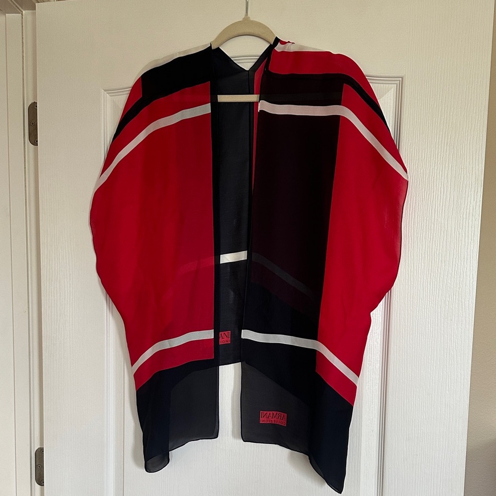 Armani Collezioni Black and Red Logo Silk Scarf